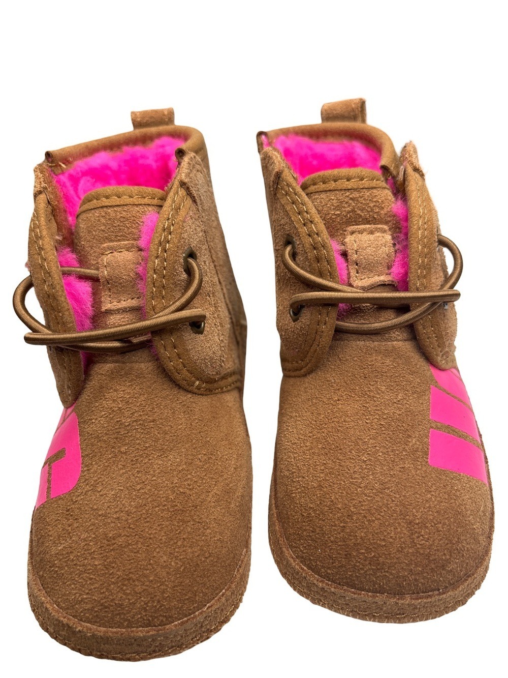 UGG Toddlers Brown Suede Moccasins Pink Trim Size 4-5